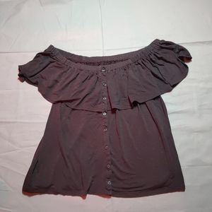 American Eagle Blouse Women's Medium Gray Top Off Shoulder Short Sleeve Shirt